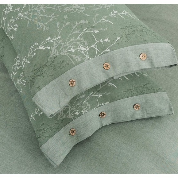 3 PC Duvet Cover Set KING Cotton Jacquard Green Floral Thin Branch Bedding - Picture 8 of 8